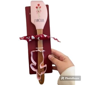 NEW Rae Dunn Valentine Silicone Spatula "L'AMOUR" and Cookie Cutter Set